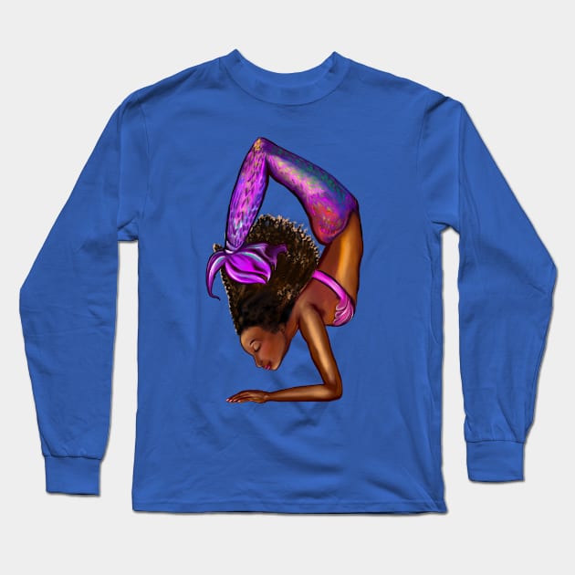 Mermaid handstand Coco the Magical rainbow mermaid doing an underwater handstand. Afro hair and caramel brown skin Long Sleeve T-Shirt by Artonmytee